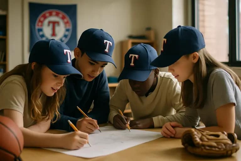 Student-athletes studying together at tables after baseball practice