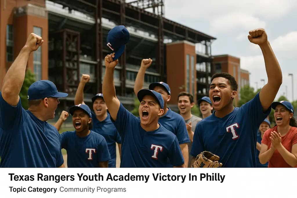 Youth baseball players celebrate together near home plate after a tournament win