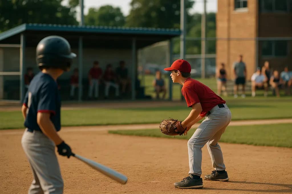 Youth baseball player taking batting practice with a coach nearby