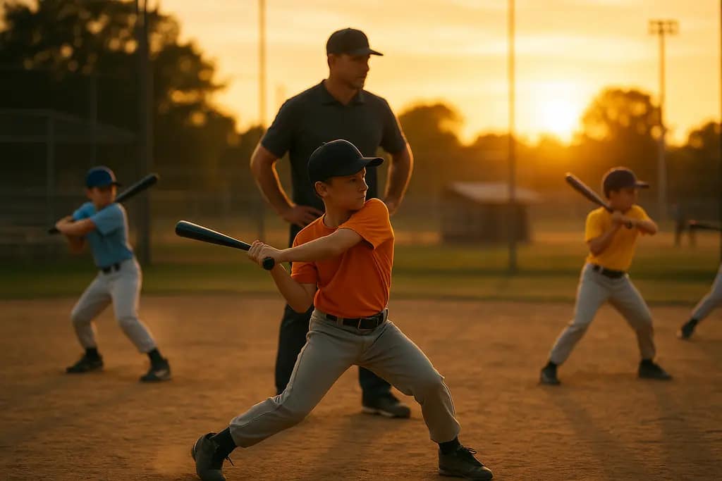 Texas Baseball Tournaments players warming up before a youth baseball game in Texas