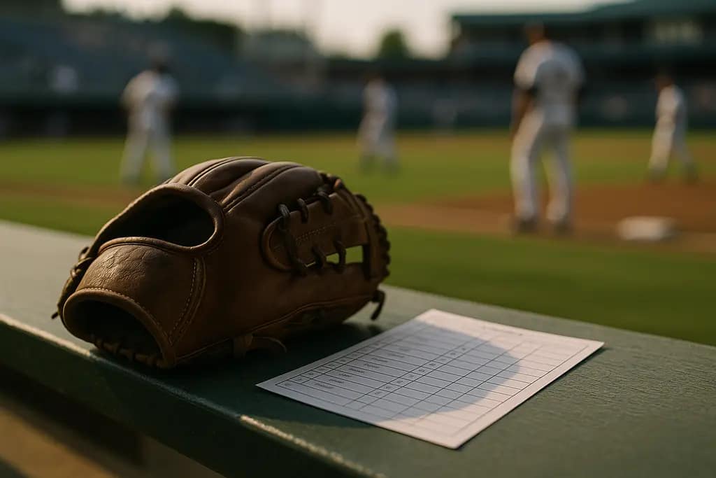 Parent packing a Texas Tournament Checklist beside youth baseball gear in a dugout