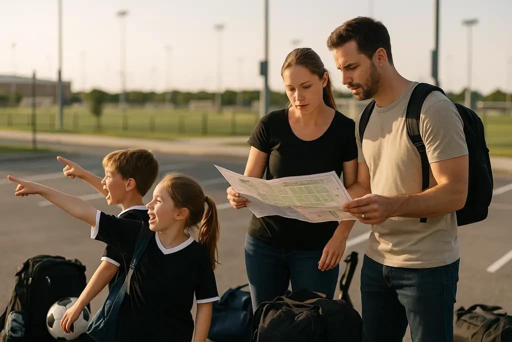USSSA Cross Roads Classic family packing baseball gear near a Texas field