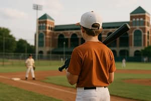 Texas youth baseball player taking batting practice on a sunny field