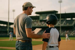 Youth baseball players gather near the dugout after a tournament game