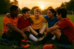 Rangers Youth Resilience shown by young players gathering near a baseball field