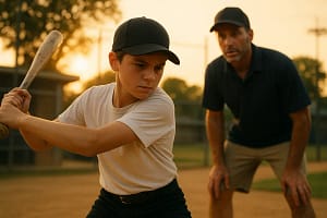 Elite youth training session with a young hitter working in a batting cage