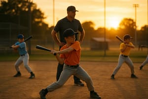 Texas Baseball Tournaments players warming up before a youth baseball game in Texas