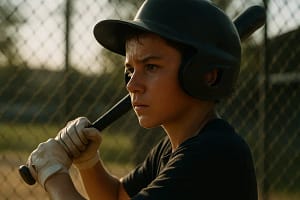Young player warming up before Texas baseball tryouts on a summer field