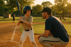 Texas Draft Pathways player working through batting practice on a youth field