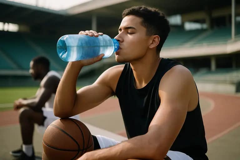 Player drinking water in the dugout during a youth baseball tournament