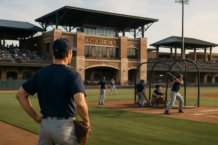 Youth baseball players gather with a coach during practice on a Texas field