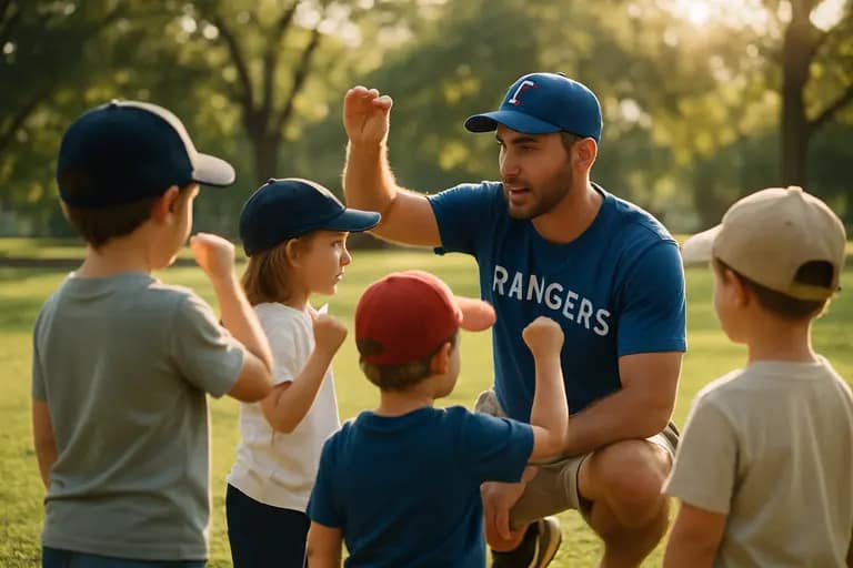 Coach speaking with youth baseball players during practice