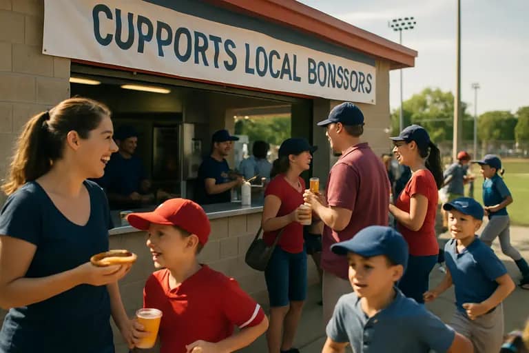 Families and players gathered near a youth baseball field between games