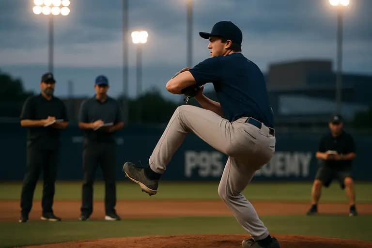 Pitcher working from a mound during a supervised bullpen session